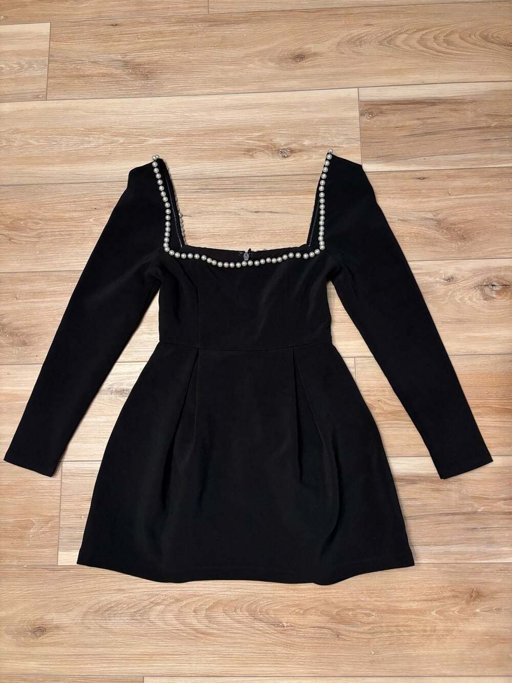 Odd Muse Black Pearl Trim Square Neck Mini Dress